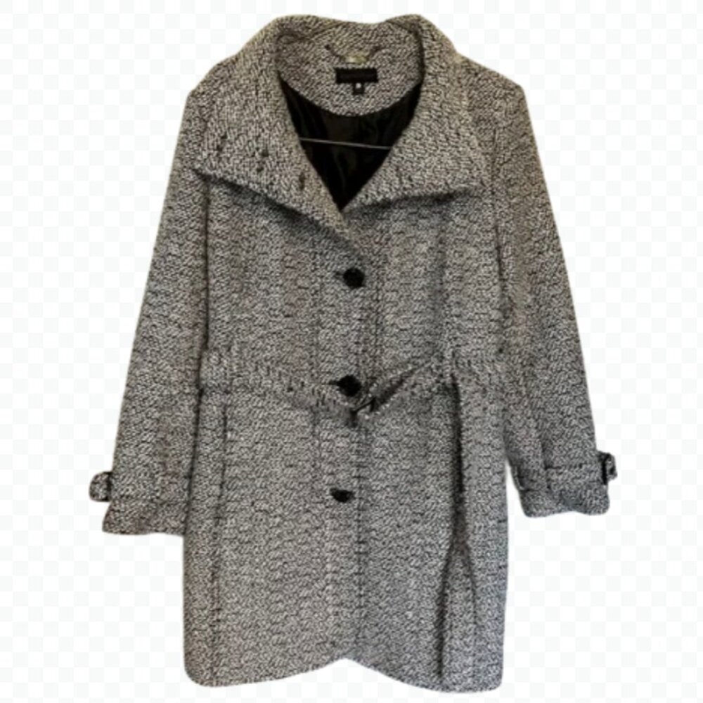Sz L Women’s Worthington Houndstooth fall/winter belted 3/4 length coat - Picture 2 of 12